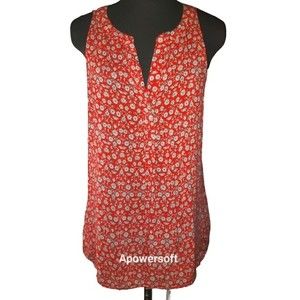 Red floral semi sheer blouse (0832)